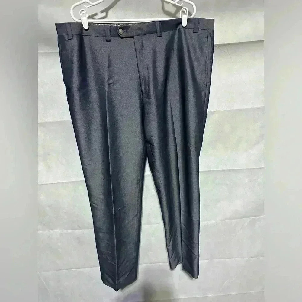 Ralph Lauren Men’s Navy Blue Flat Front Dress Pants Shiny Metallic Size 42 X 32